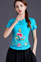 Short-sleeve Chinese Ethnic Embroidery Blouse (RM)