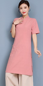 Short-sleeve Linen Chic Ethnic EXTRA-long Blouse (RM)