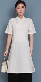 Short-sleeve Linen Chic Ethnic EXTRA-long Blouse (RM)