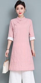 Folding-sleeve Linen Chic Ethnic EXTRA-long Blouse (RM)