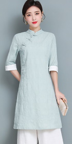 Folding-sleeve Linen Chic Ethnic EXTRA-long Blouse (RM)