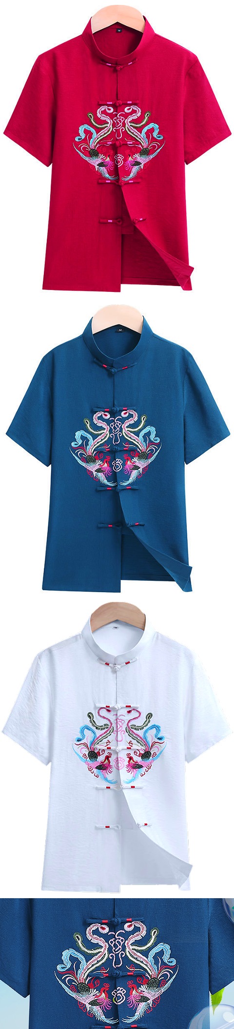 Mandarin Phoenix Embroidery Linen Shirt (RM)