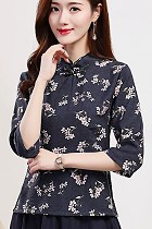 Linen-cotton Dual-collar Ethnic Blouse (RM)