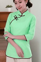 3/4-sleeve Cotton Linen Mandarin Blouse (CM)