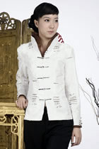 Embossed Embroidery Mandarin Jacket (White)