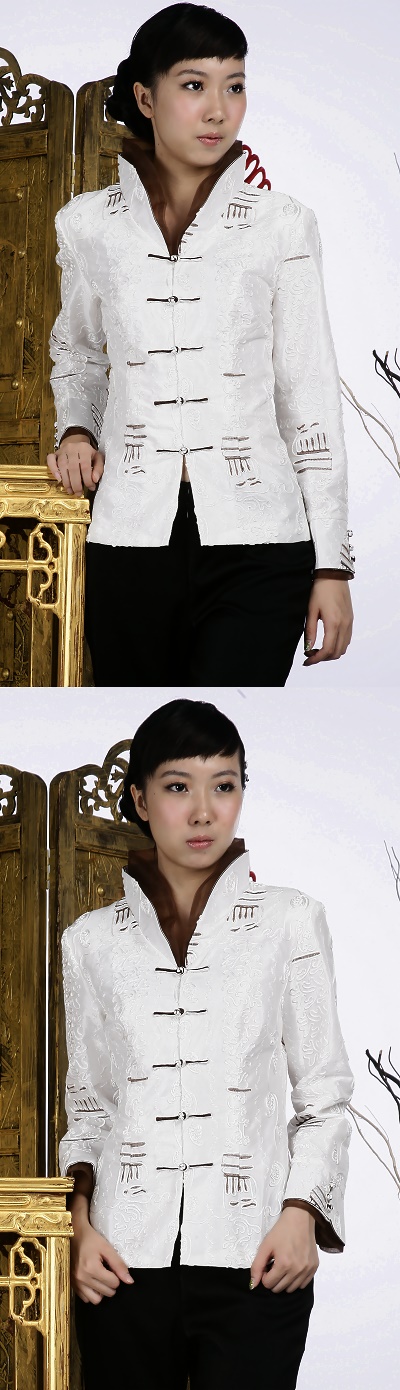 Embossed Embroidery Mandarin Jacket (White)