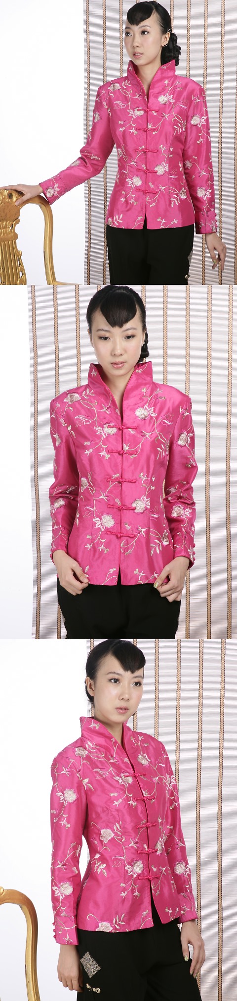 Floral Embroidery Mandarin Jacket (Fuchsia)