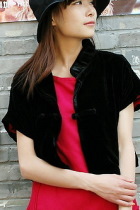 Ethnic Short-sleeve Velvet Short Blouse (CM)