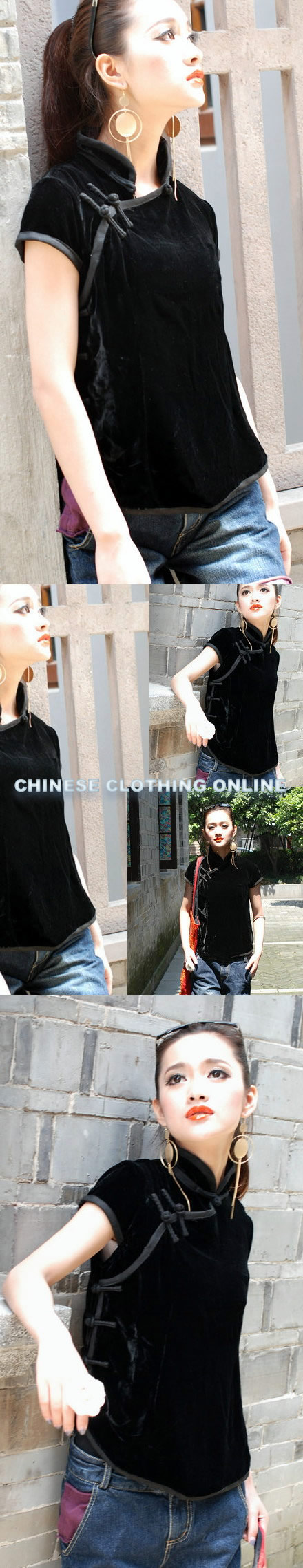 Ethnic Cup-Sleeve Velvet Blouse (CM)