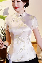 Short-sleeve Plumb Blossoms Embroidery Mandarin Blouse (RM)