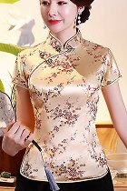 Short-sleeve Plumb Blossoms Embroidery Mandarin Blouse (RM)