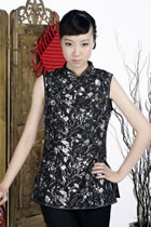 Sleeveless Floral Mandarin Blouse (Black)