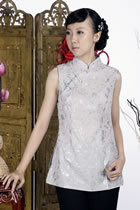 Sleeveless Floral Mandarin Blouse (Silver)