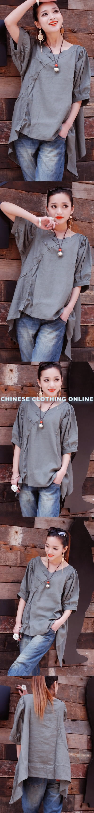 Ethnic Mid-Sleeve A-Line Loose Blouse (CM)