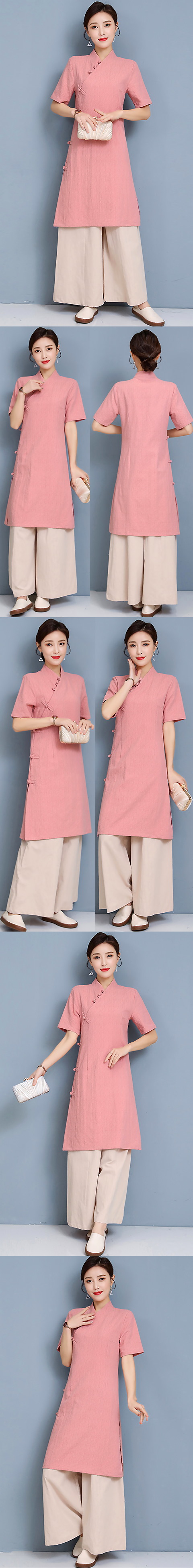 Short-sleeve Linen Chic Ethnic EXTRA-long Suit (RM)