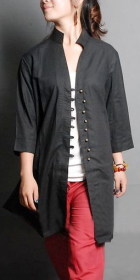 Ethnic 3/4-sleeve Cotton Linen Long Blouse/Jacket (CM)