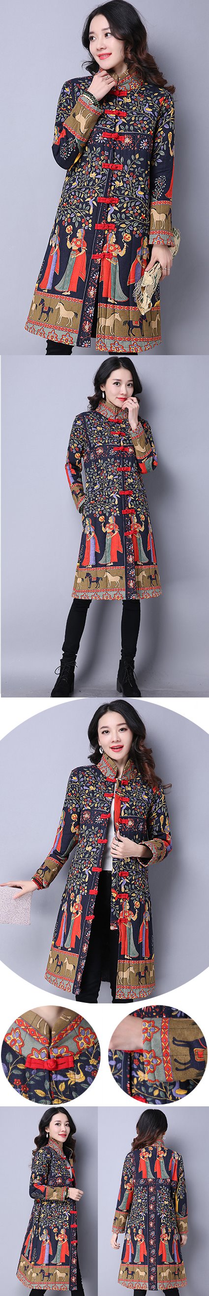 Trendy Ethnic Cotton Linen Wadded Coat (RM)