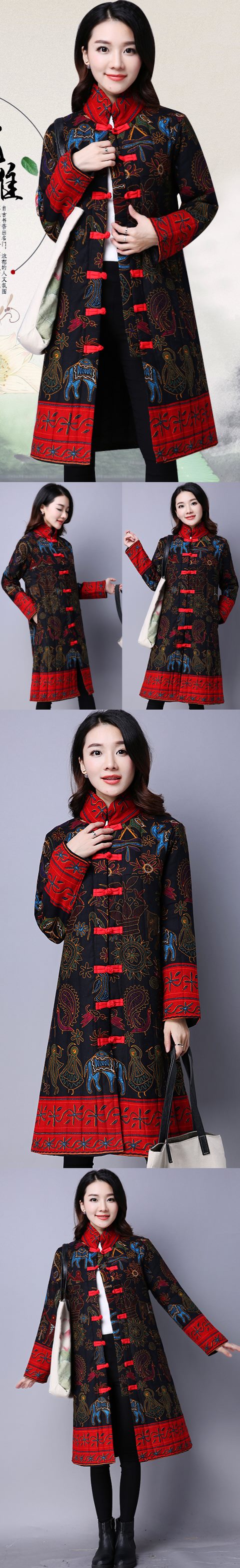 Trendy Ethnic Cotton Linen Wadded Coat (RM)