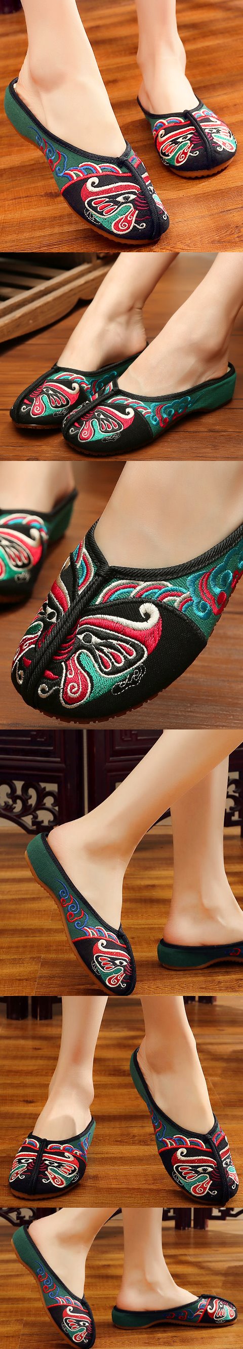 Butterfly and Flower Embroidery Slippers