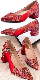 Mid Heel Huddling Dragon Brocade Shoes