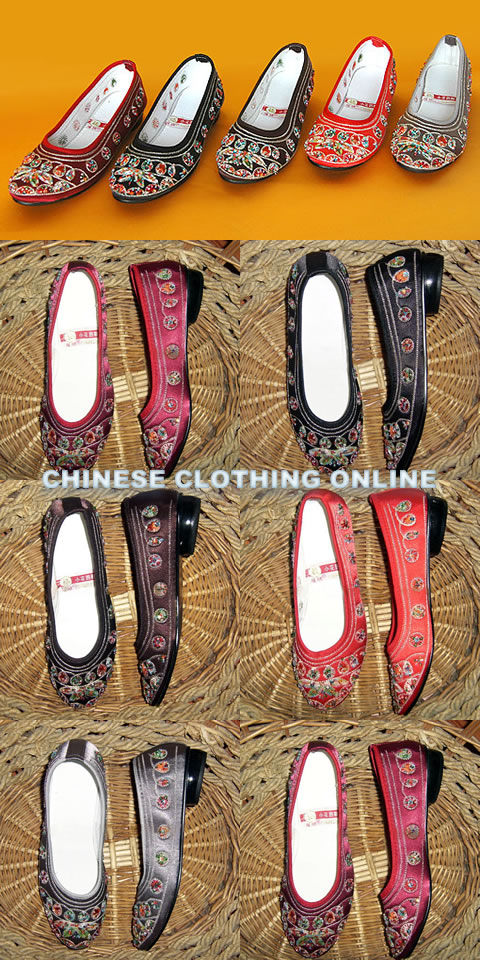 Low Heel Floral Embroidery Beaded Shoes (Multicolor)
