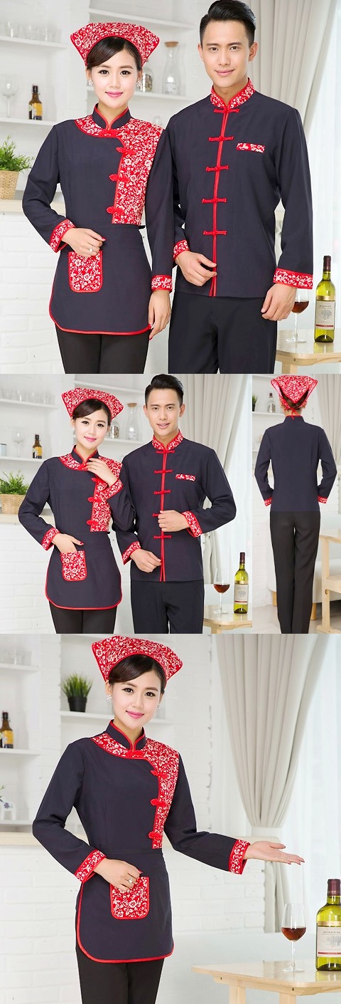 Mandarin Style Restaurant Uniform-Top (Navy)