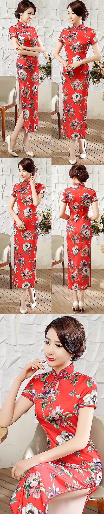 Short-sleeve Silk Printing Cheongsam (RM)