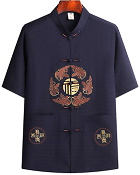 Fu Embroidery Short-sleeve Mandarin Shirt (RM)