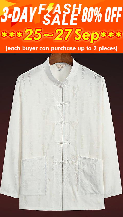 Fu Character Linen Long-sleeve Mandarin Shirt (RM)