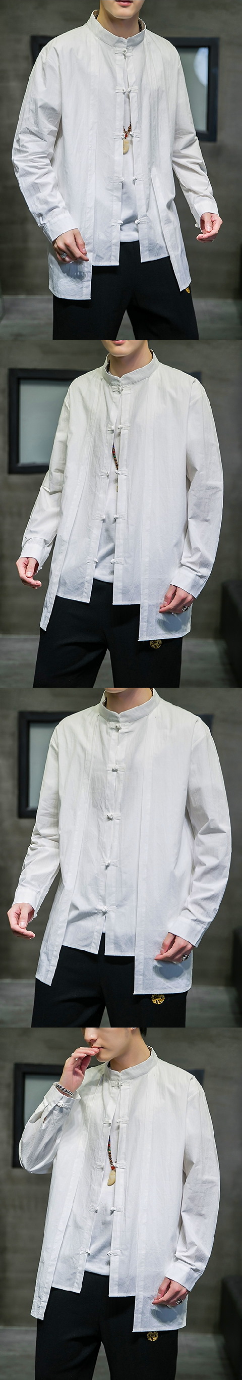 Standing Collar Linen Faux-2-piece Shirt (RM) [MSY-YCFG-5933B] ♧