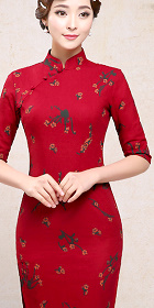 Long-length Linen Printing Cheongsam Dress (RM)