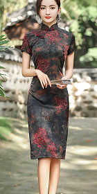 Bargain - Short-sleeve Mid-length Silky Cheongsam (RM)