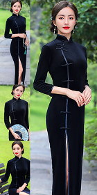 3/4-sleeve Long-length Velvet Cheongsam (RM)