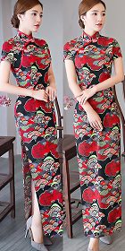 Long-length Ethnic Printing Cheongsam (CM/RM)