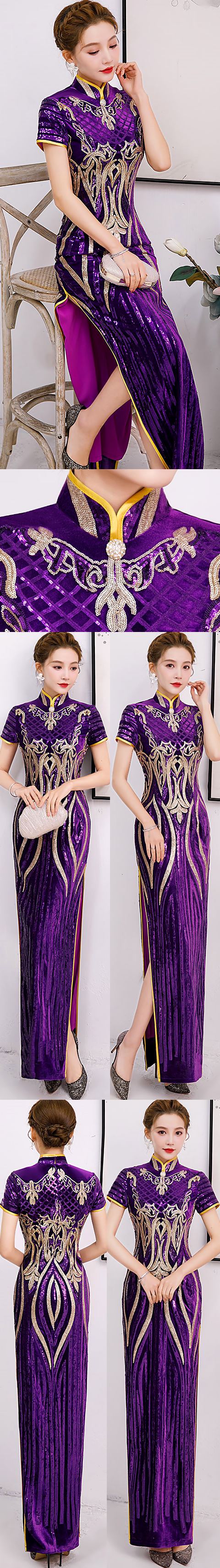 Gorgeous Abstract Pattern Embroidery Long-length Cheongsam (RM)