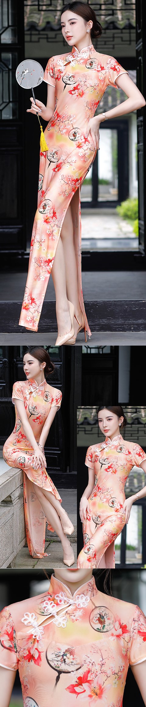 Lace Gauze Long-length Short-sleeve Cheongsam (RM)