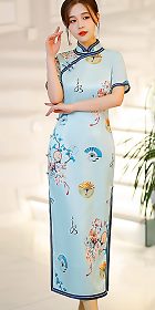 Short-sleeve Long-length Silky Cheongsam (RM)