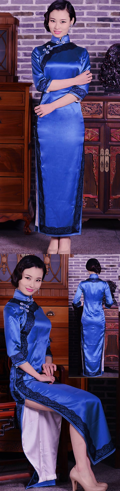 3/4-sleeve Long-length Cheongsam (CM)