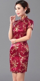 Short-sleeve Short Brocade Cheongsam Dress