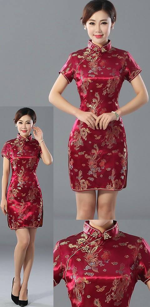 Short-sleeve Short Brocade Cheongsam Dress