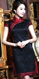 Cup-sleeve Mid-length Triple-piping Cheongsam (CM)