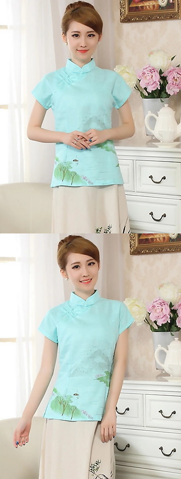 Hand-Painting Cotton Linen Short-sleeve Blouse (RM)