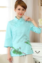 Hand-Painting Cotton Linen 3/4-sleeve Blouse (RM)