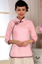 3/4-sleeve Cotton Linen Mandarin Blouse (CM)