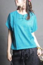 Ethnic Short-sleeve Round Collar Blouse (CM)