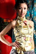 Cut-in Shoulders Bareback Mandarin Blouse w/ Sash (CM)